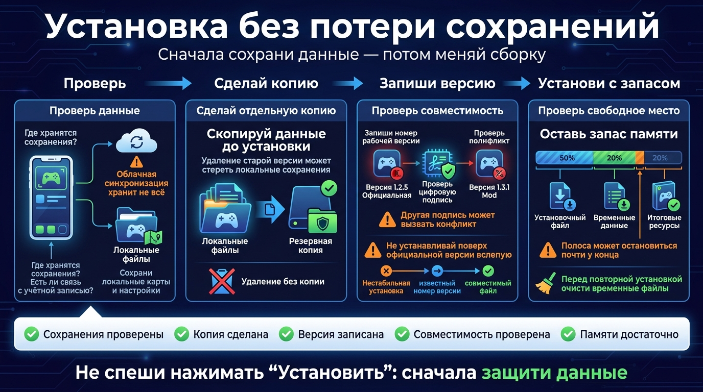 Установка без потери сохранений и доступа к игре